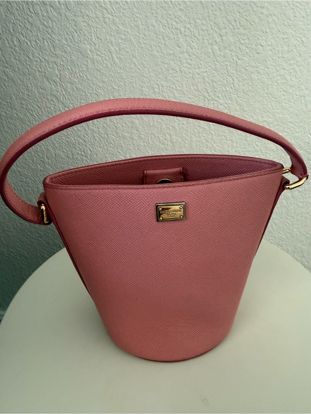 Dolce & Gabbana Rose Pink Leather Bucket Shoulder Bag